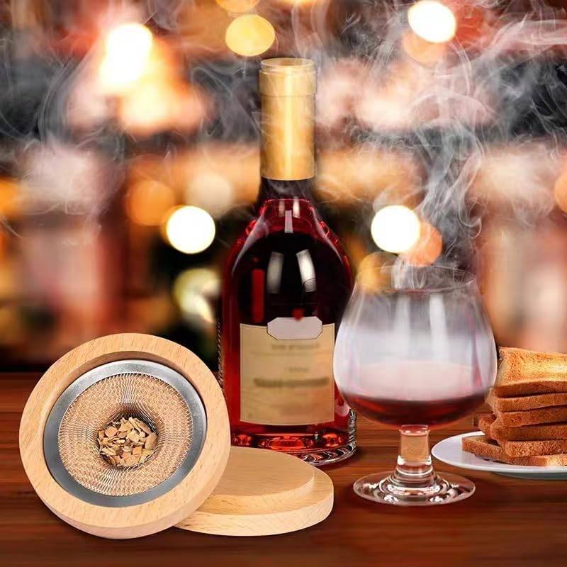 Whiskey Rökset med Träflisor-5 Smaker Old Fashioned Drink Rökare Infuser för Cocktails Födelsedag Bourbon Gåvor Bar Kök beige