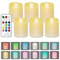LDUMODUW LED-värmeljus med timer, med fjärrkontroll, 4H/8H timer, 2 lägen, multifärg elektriska värmeljus för halloween, jul, bröllopsdekoration, fest, bröllop bordsdekoration, 6 stycken