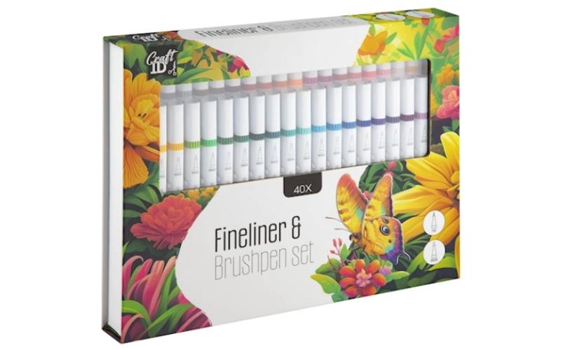 Fineliner & penseltusser i gaveæsk 40 stk.
