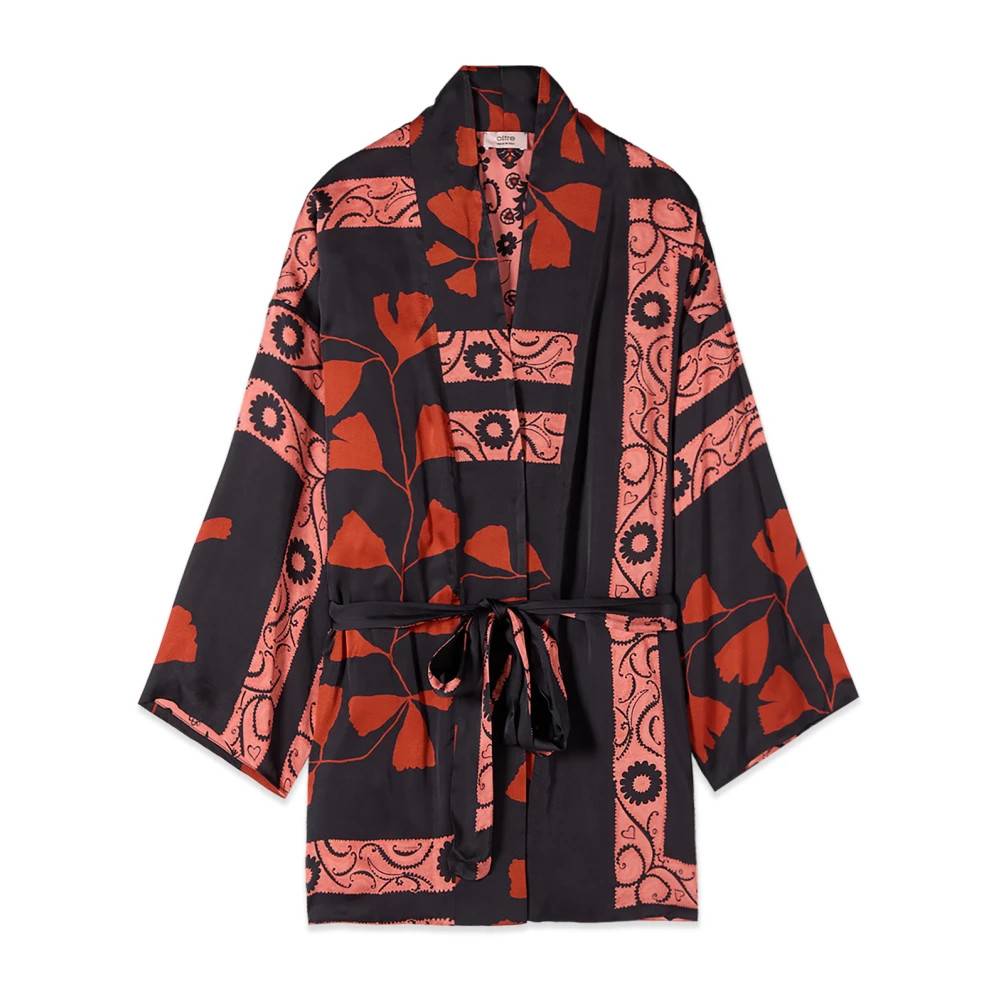 Oltre - Viscose Satin Kimono Blusar & Skjortor - Dam - L/Xl -
