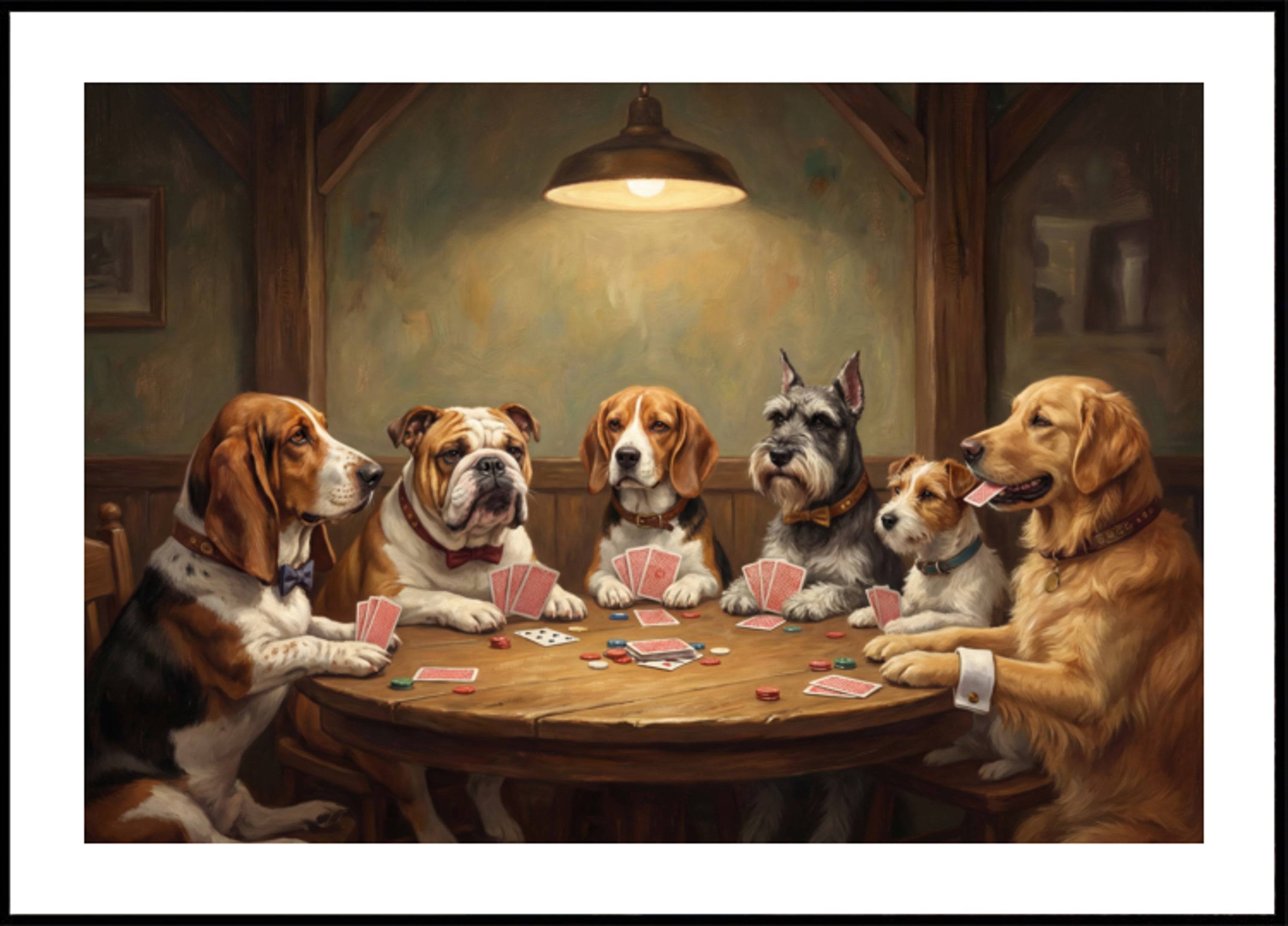 Dogs Playing Poker (70x100) - Plakater > Vintage Plakater, Dyreplakater, Humoristiske Plakater, Gaming, BD