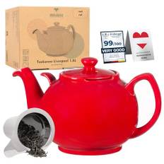 Urban Lifestyle Tekanna keramik 1,6 l Liverpool (röd) droppfri tekanna teapot med sil insats rostfritt stål filter avtagbart
