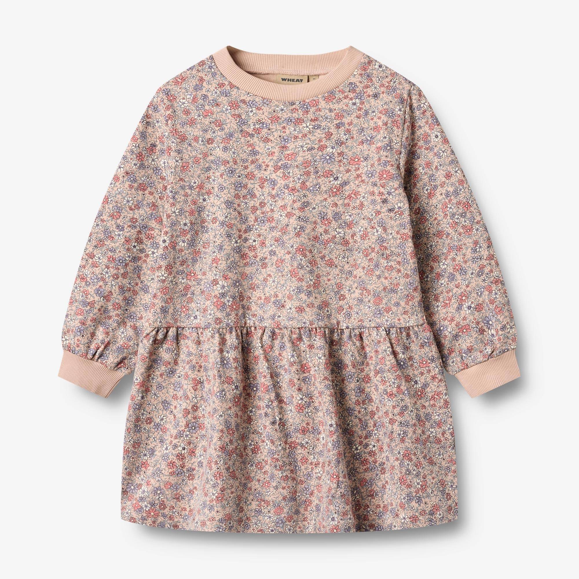 WHEAT® - Langærmet Sweat Kjole Zenia - rose dust flowers - Str 134/9 år.
