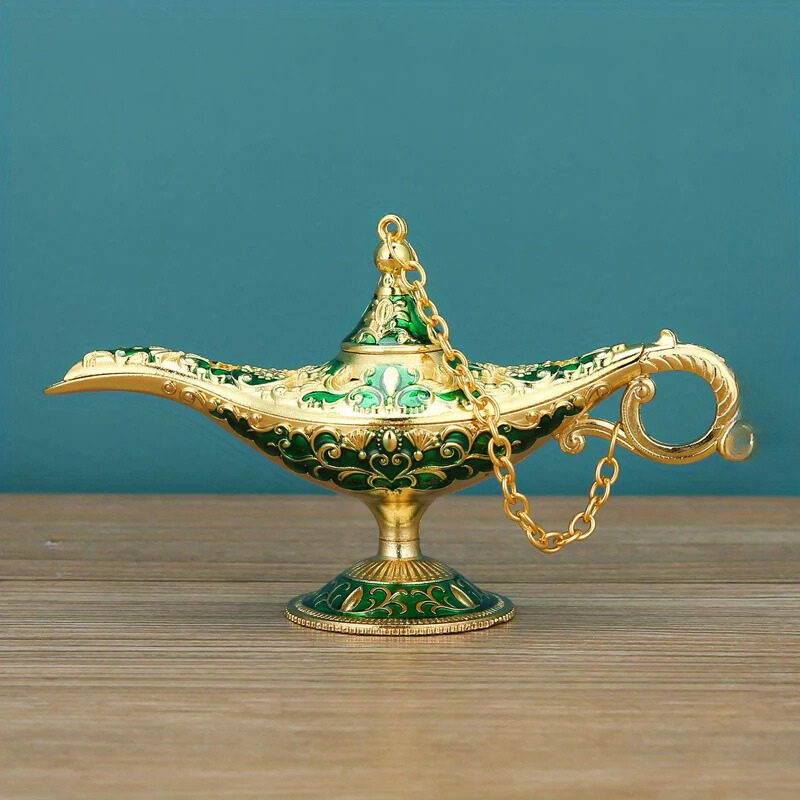 WishGlow Lampa – Retro Belysning för Bord - Guld- och grön lampa från Aladdin / Stor