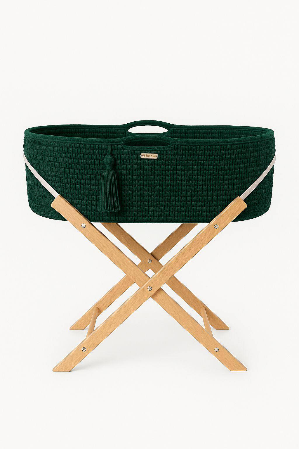 BOHO Handmade Moses Basket with Stand - Bottle Green