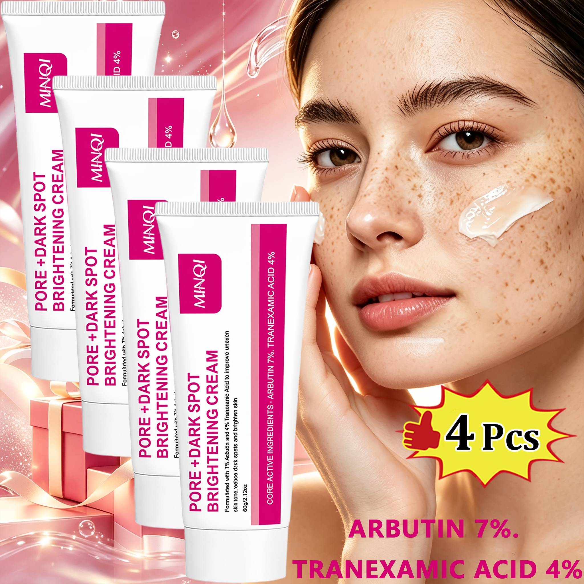 4pcs, Pore + Dark Spot Brightening Cream With Arbutin 7% And Tranexamic Acid 4%, Salicylic Acid, Azelaic Acid, Deep Moisturizing, Quick Brightening, Skin And Smooth Of Uneven