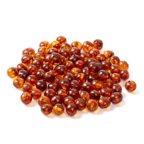 Baltic Amber lös pärla med borrat hål(10 Grams) - Polished Cognac(6-8 mm)