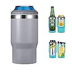 Gteller 4-i-1 rostfritt stål burk/flaskisolator, 4,4 dl tvåvägslock SUS isolerade burkkylare, ölflaskhållare (grå)