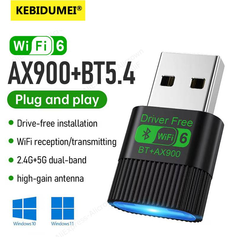 KEBIDUMEI 2IN1 WIFI6 AX900 USB WiFi Network Card Bluetooth 5.4 Wireless Adapter Dual Band 2.4/5GHz 900Mbps Receiver For Win10/11