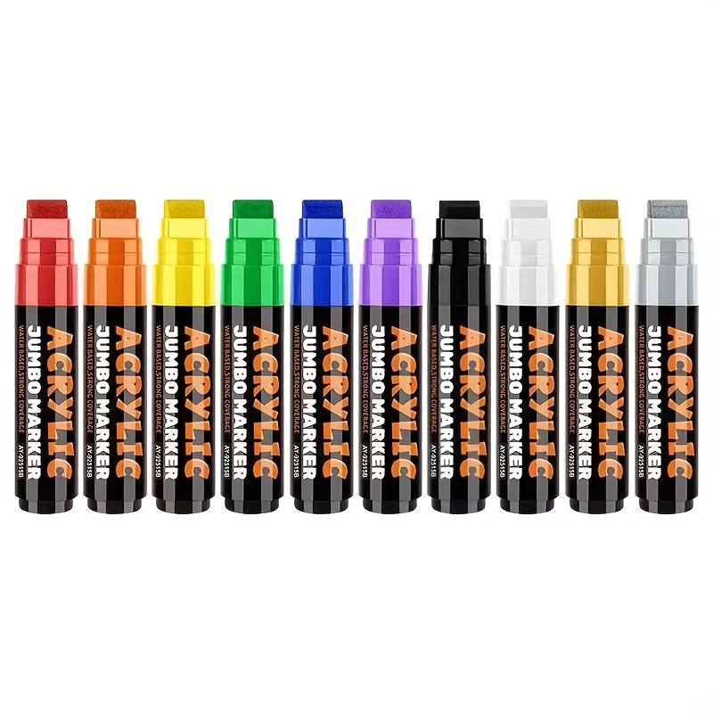 TEMU 10-color Acrylic Paint Marker Pen, 15mm Nib, Hand-painted Poster , For Graffiti Painting On Walls, Cloth, Plastic, Skateboards, Glass And Other Objects
