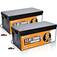 ECO-WORTHY Mini LiFePO4 12 V 280 Ah batteri med BMS och 6 000 – 15 000 cykler, 3584 Wh LiFePO4 batteri 12 V för husbil, solsystem komplett uppsättning, solpanelsats (2-pack)