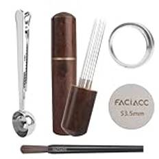 FACIACC 5 st espressotillbehörsset, Wdt verktyg espresso, 54 mm doseringstratt och puck skärmkit, 2-i-1 kaffepåsklämma och kaffesked, barista-kit, espressokit rostfritt stål 8 stift espressoomrörare