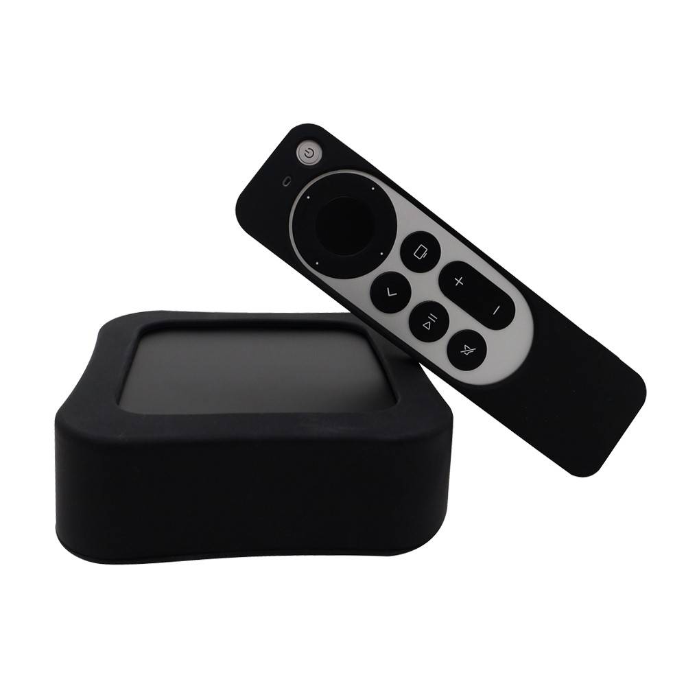 Apple TV 4K 2022 (3rd gen) Stöttåligt silikonskal till box + fjärrkontroll, Svart