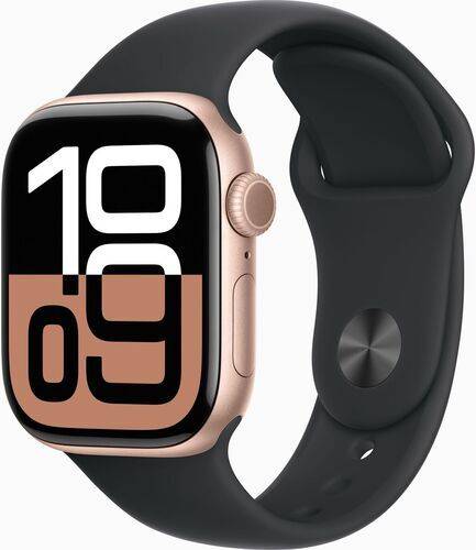 Apple Watch Series 10 Aluminium 42 mm (2024) | GPS | roségold | Sportband S/M | svart