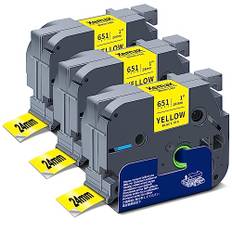 3x XemaX Kompatibel Schriftband Ersatz für Brother P-touch Bänder 24mm TZe-651 TZe651 Brother 1'' Tape Cassette für Brother PT-2480 P700 H500 D600 E500 E550WVP P750W P300BT CUBE PLUS, Schwarz Auf Gelb