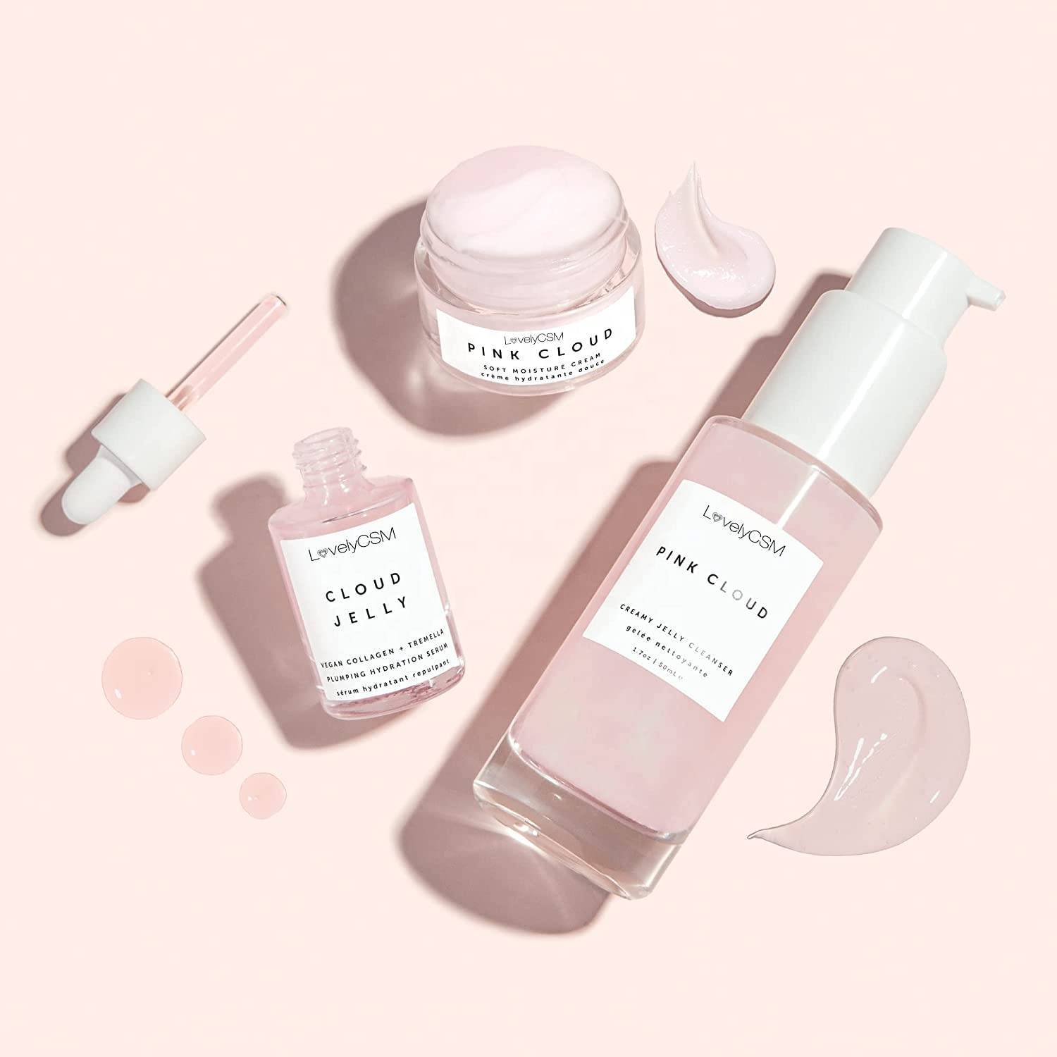 OEM Vegan Private Label Skincare Kit Pink Rose Anti Acne Brightening Organic Turmeric Korean Face 3 in 1 Skin Care Gift Set