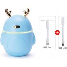 H&#xE4;rlig hjort luftfuktare usb ultraljud cool dim maker maker fogger led ljus 3 in 1 mini arom diffusor eterisk olja humificador - Bl&#xE5; 3 in 1