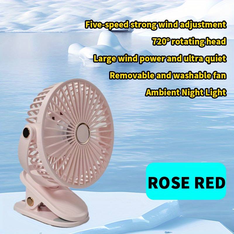 Portable Clip-on Table Fan, 360° Rotatable, 5-speed Adjustable, , Rechargeable 18650 Lithium Battery, Usb Charging, For Bedroom, Office, Gym - 1200mah