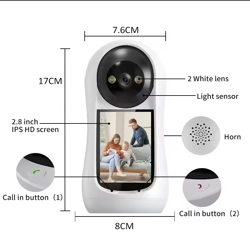 2.8 Inch Wifi Vedio Baby Monitor 3MP Surveillance IP Camera IPS Screen Sound Detection HD Smart Home PTZ Cam Security Protection