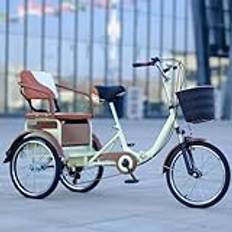 Fällbar trehjuling rickshaw, 6 hastigheter variabel hastighet hybrid trehjuling, cruiser trehjuling för äldre vuxna, baksäte med bälte, 3 hjul cykel, hydraulisk framgaffel, tandem trike