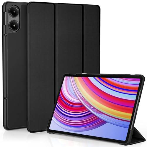 EasyAcc Fodral för Redmi Pad Pro 12.1/Xiaomi Poco Pad 12.1 2024, skyddsfodral ultratunt PU-läder med stativfunktion och automatisk väckning/viloläge fodral (svart)