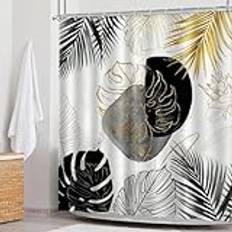 LIFKNVN Svart gyllene blad duschdraperi boho tropiskt abstrakt grå guld silver badkar duschkabin 180 x 220 cm/71 x 87 tum (B x H)