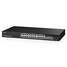 Binardat 30 portar Gigabit POE-omkopplare, 24 POE+-portar 100/1000 Mbps, 4 Gigabit Uplink, 2 Gigabit SFP, IEEE802.3af/at, 450 W intern strömförsörjning, metallfodral ohanterad Plug and Play rackMount