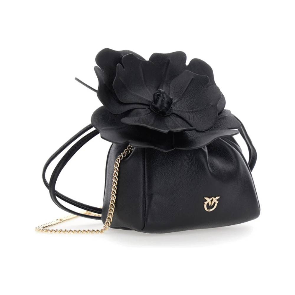 PINKO Nappa læder bucket bag med blomst - Tasker - Dame - Sort - ONE SIZE - Læder