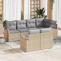 vidaXL 7 Personers Have Sofa Sæt med Puder Beige Poly Rattan