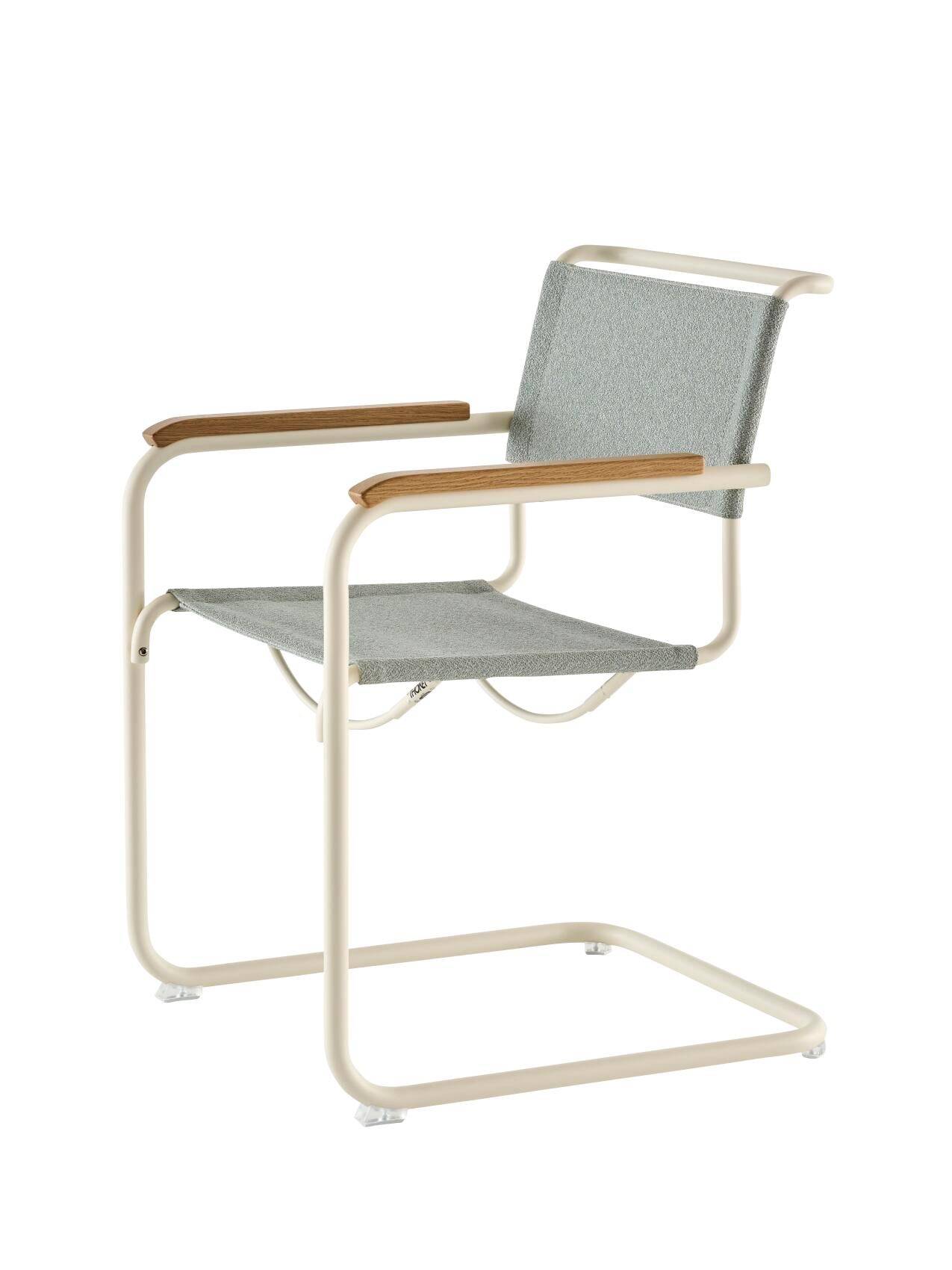 S 34 V cantilever chair fra Thonet Pearl White - Cento Ray - Oiled oak - Plastic gliders transparent - Jacobsen Plus