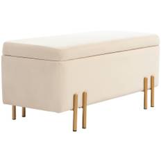 Bænk med Opbevaringsplads Fløjl Beige med Guldben 100 x 40 x 42 cm