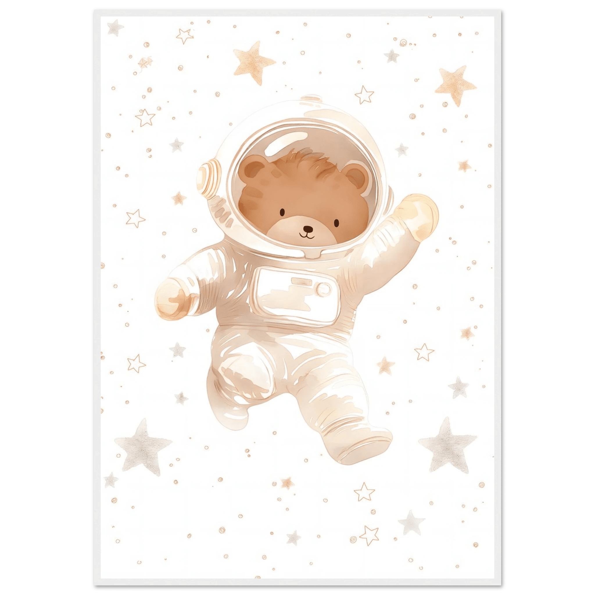Björn astronaut poster-70x100 cm / 28x40″ / Med ram / Vit