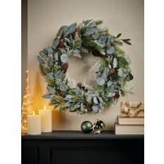 Everlands Everlands Silver Indoor Christmas Wreath With Leaves and Pinecones