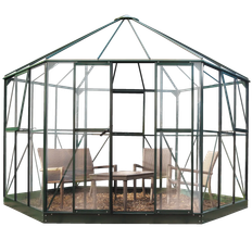Halls Atrium 9,0 m2 Drivhus Grøn med 3mm Hærdet Glas – Inkl. Fundament, ekskl. glaslister