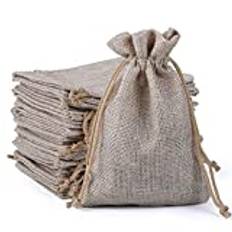 Naler Presentpåsar i jute, påsar med dragsko i säckväv, för fest, jul, adventskalender, pyssel, bröllopsgåva, present, 10 x 14 cm, naturfärg, 24 st