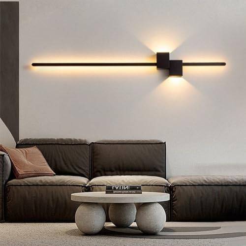 HEYUN LED Vägglampa Inomhus Modern Vägglampa Kreativ Enkel Lång Vägglampor Med Fjärrkontroll Kontinuerligt Dimbar För Sovrum Vardagsrum Hall Trapphus(Black,120cm)