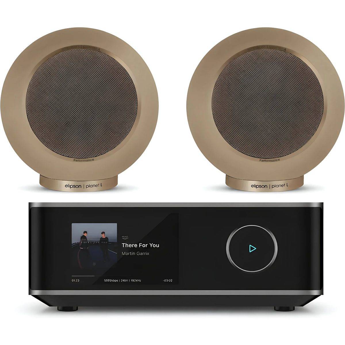 Elipson + WiiM Planet L Performance 2.0 beige måtte (sæt med 2) + Amp Ultra space grå.