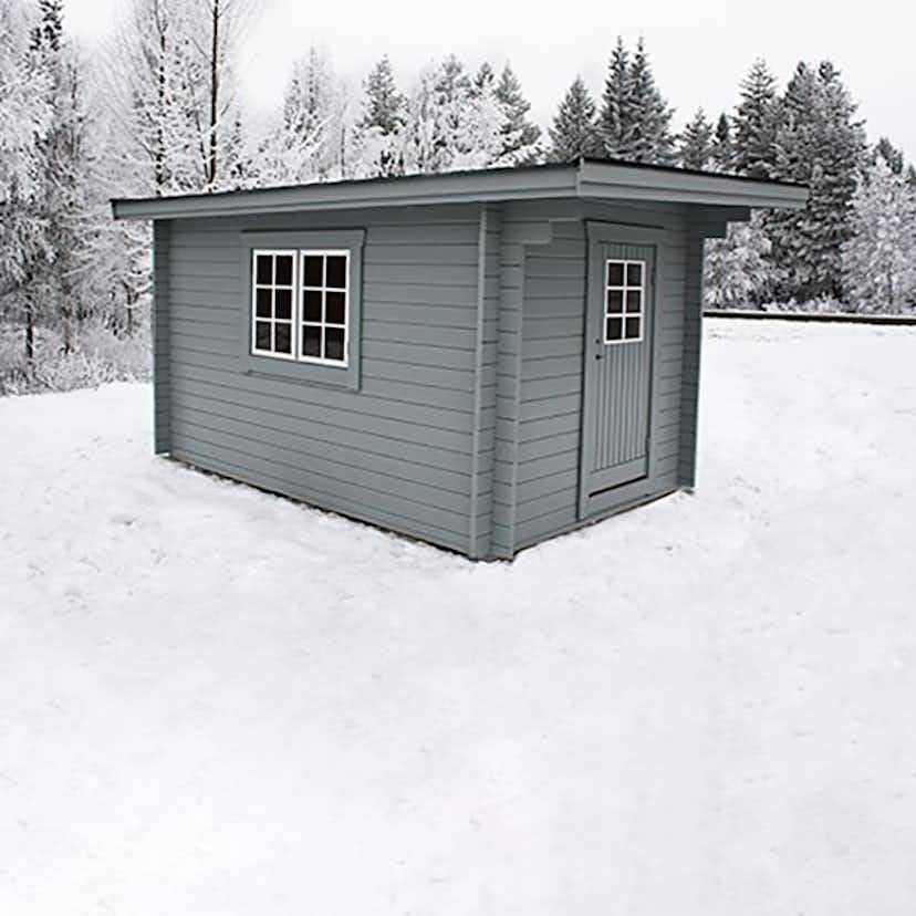 Friggebod Baseco Gauto Förgård 10 m² Timrad Stuga med Pulpettak