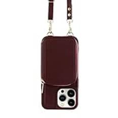 - Crossbody Lanyard Handledsrem Mobiltelefonfodral för iPhone 14 Plus 13 12 11 Pro Max Plånbokskorthållare Läderstödfodral (Färg: Burgundy Storlek: För iPhone 13Pro Max)