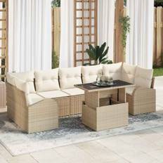 vidaXL 8-delt havesofa sæt med puder Beige Poly Rattan&&vidaXL 2-personers havesofa med opbevaring og puder Beige Poly Rattan