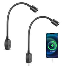 Obeaming 12 volt LED-läslampa, dimbar sänglampa för husbil, båt, husbil, husvagn, lastbil, 12V flexibel svanhals spotlight med tryckströmbrytare och USB-laddningsport, 12-24V Mattsvart 2