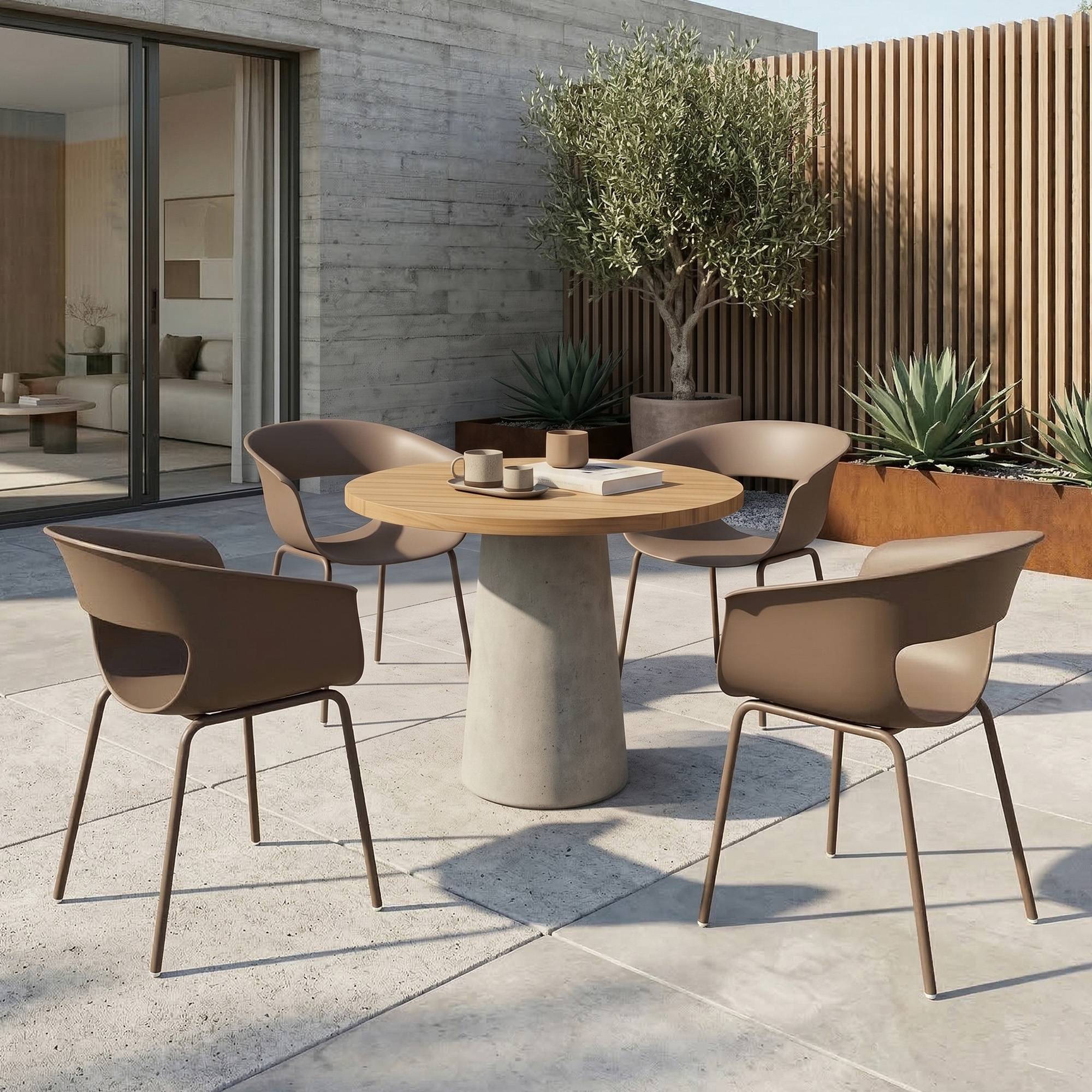 Havestole, sæt med 4, ergonomiske balkonstole med udskæringsdesign, armlæn, vejrbestandige, rustfri, kaffe