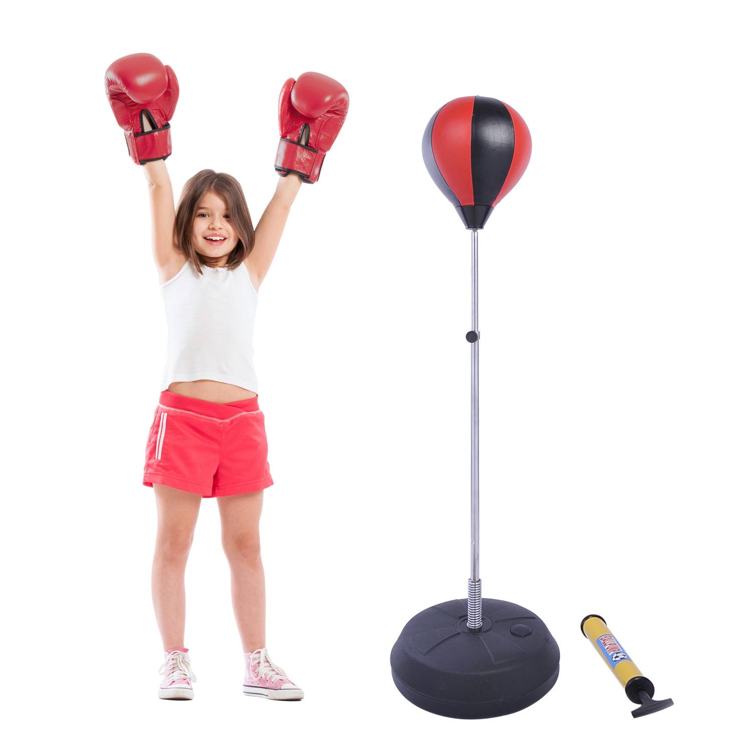 Bokseboldsæt Stativboks Højdejusterbar 125-145cm Handsker Pumpe Professionel & Begynder.