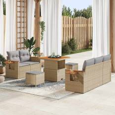 vidaXL Havesofa Sæt med pude med opbevaring 8 pcs Beige Poly rattan