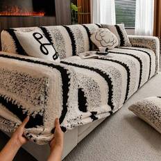 1pc Dual-Color Jacquard Plush Sofa Cover, Elastic Cozy Warm, Pet-Friendly Anti-Slip Anti-Dirt, Single/Loveseat/3-Seater/4-Seater Sofa Slipcover, Inclu - Black - Single Seat,2 Seater,3 Seater,4 Seater