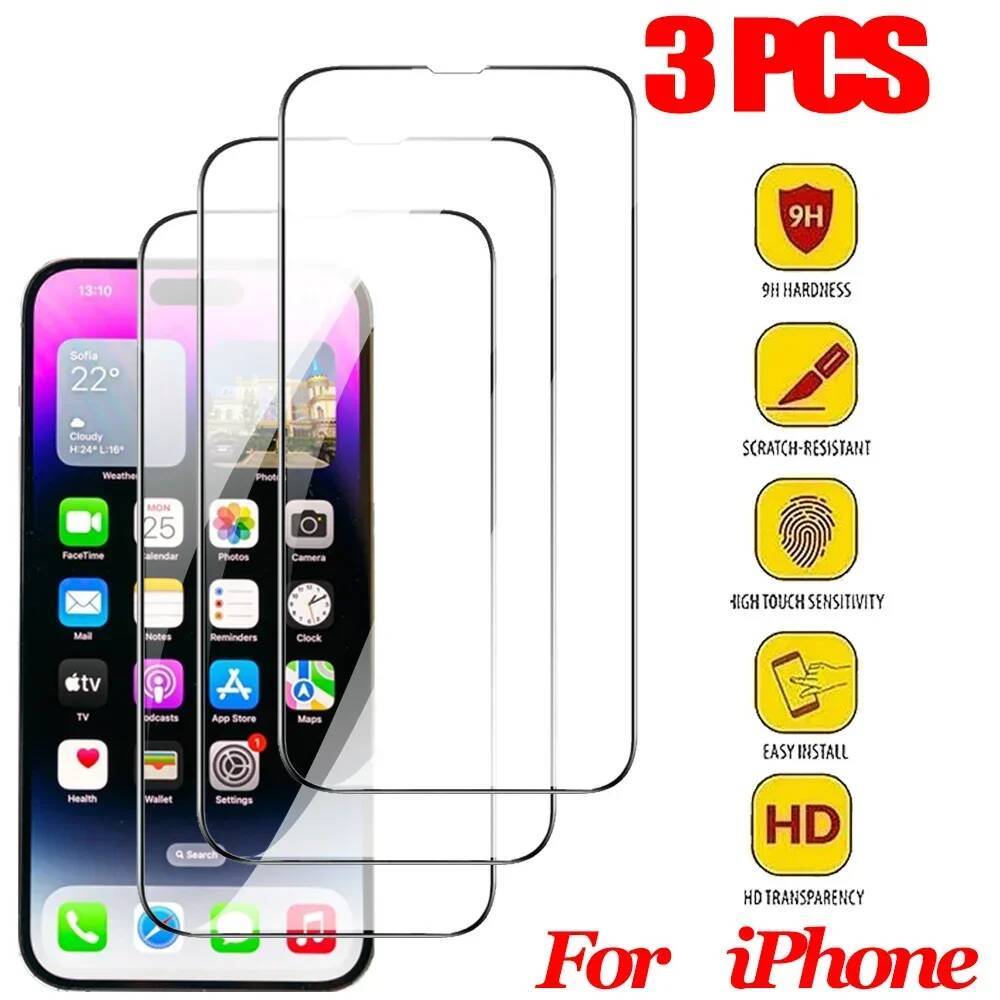 1-3PCS Screen Protector For 17 17E 16E 16 15 14 Max Tempered Glass For Iphone 11 12 Film For Iphone15 Pro Plus 13 Mini