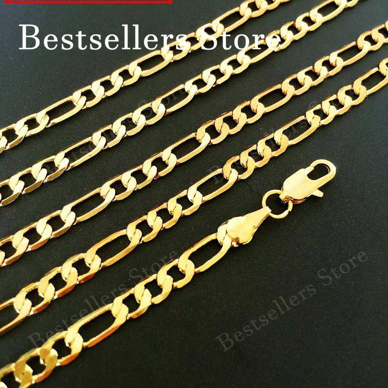 925 Sterling Silver, 18K Guld, 16-30 Tum, 4mm Figaro Kedja Halsband, Trendigt, Charmigt, Elegant, Present Smycken silver