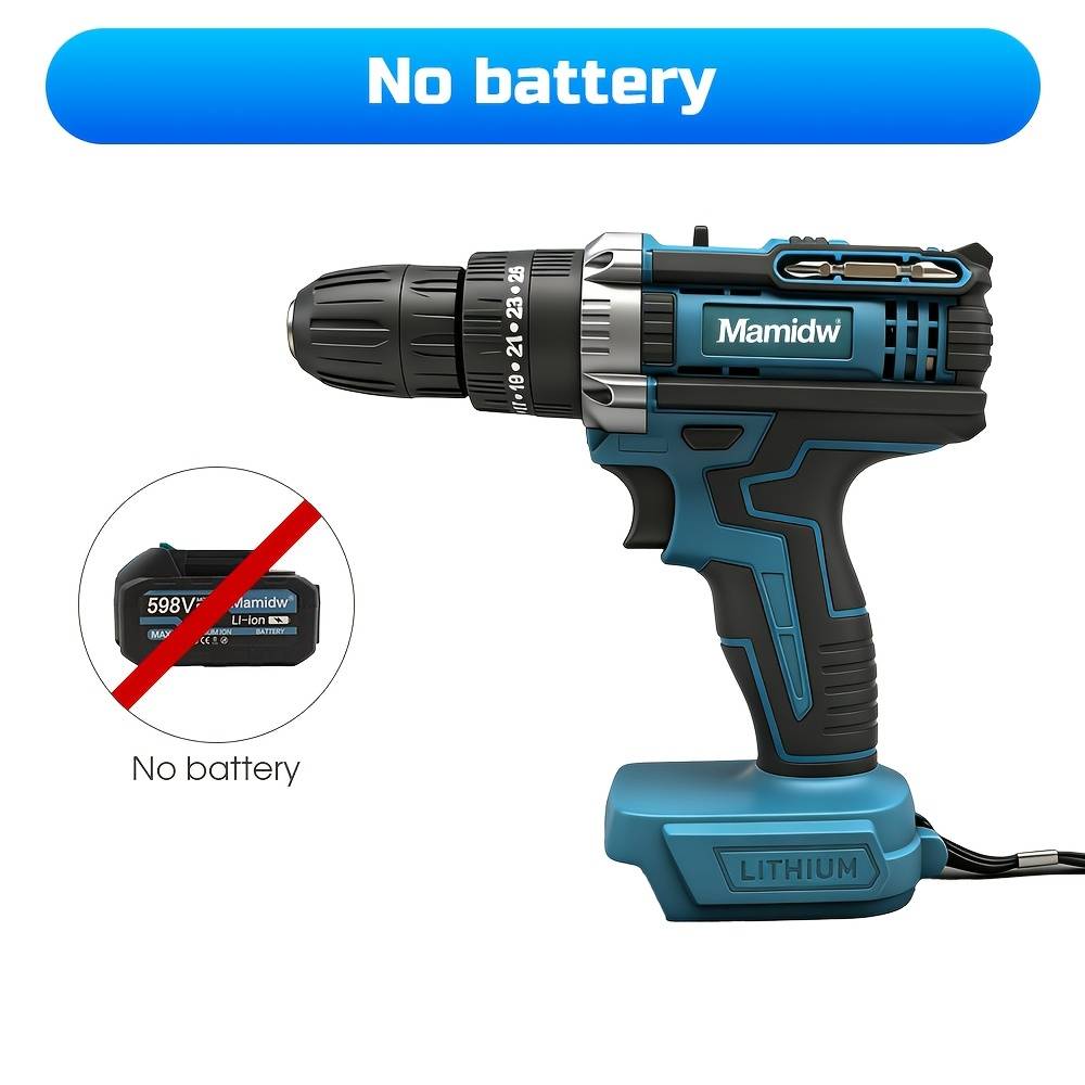 Mamidw 100n.m Cordless Electric Drill 10mm Electric Screwdriver 3 Functions Impact Drill For Makita 18v Battery, No Battery