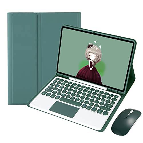 Tangentbordsfodral för Samsung Galaxy Tab A8 10,5 tum 2022 [SM-X200/X205/X207] [Svensk Layout] avtagbart trådlöst pekplattatangentbord med pennhållare och Bluetooth-mus,Dark green