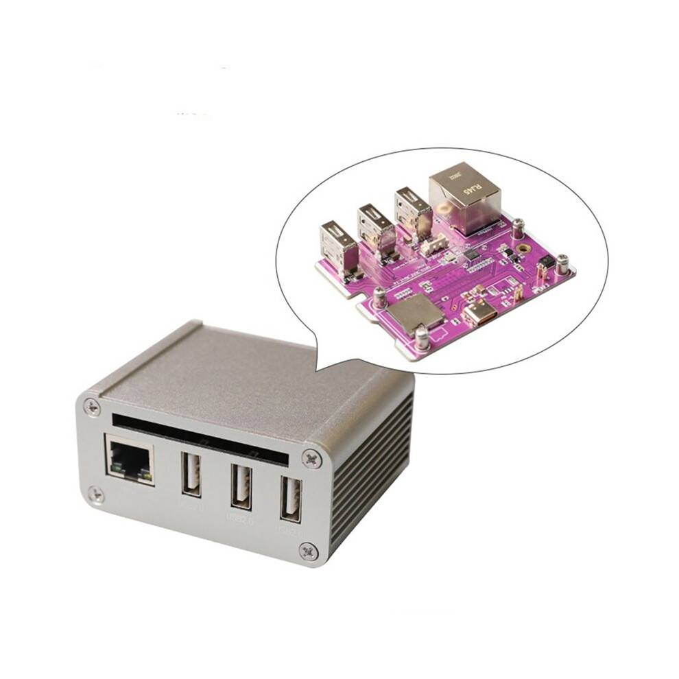 For Raspberry Pi Zero 100Mbps Ethernet Expansion Board 3-Port USB 2.0 Hub+Type C Expansion Board+Aluminum Alloy Case